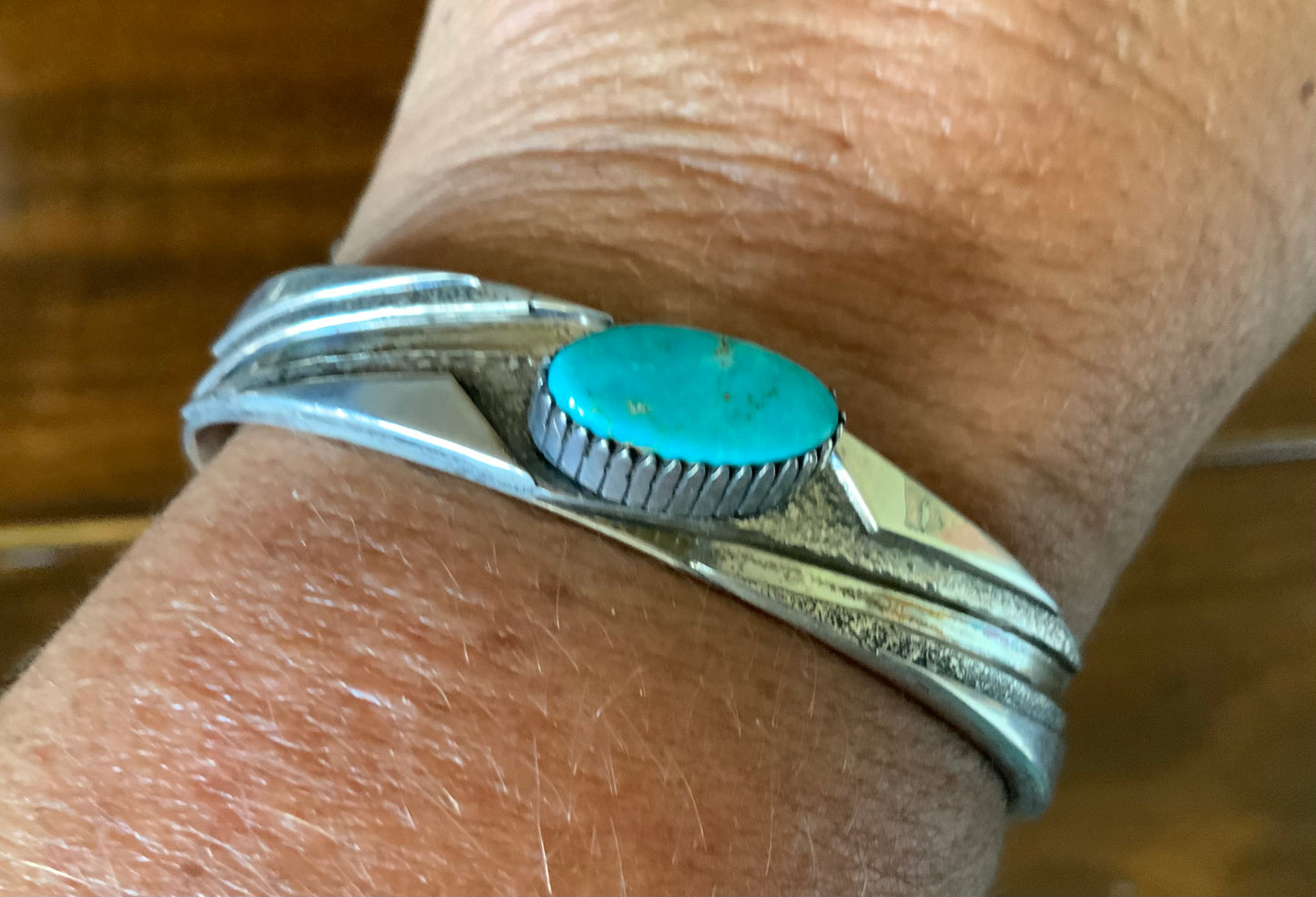 Bruce Morgan Navajo Cuff Bracelet Sterling Silver 925 & Turquoise Signed 17cm