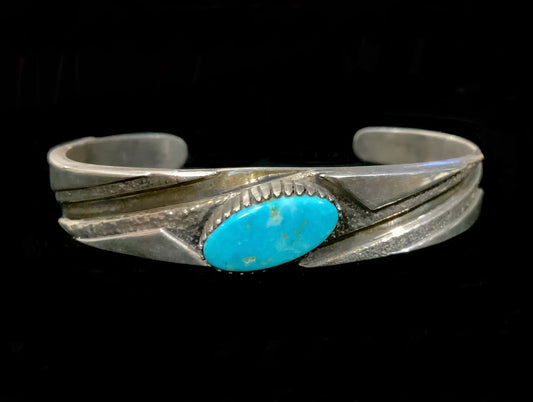 Bruce Morgan Navajo Cuff Bracelet Sterling Silver 925 & Turquoise Signed 17cm