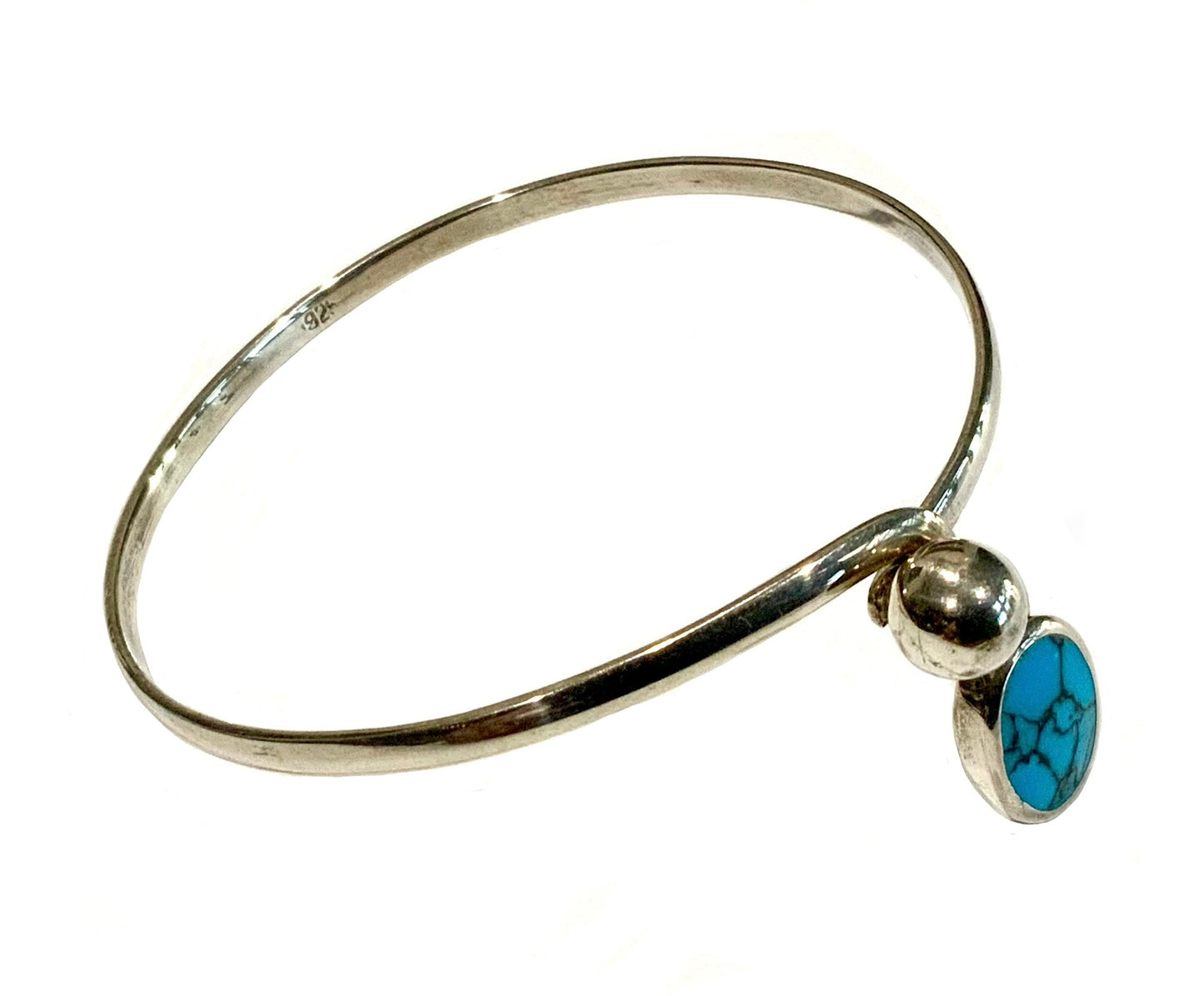 925 Sterling Silver & Turquoise Modernist Bangle Bracelet