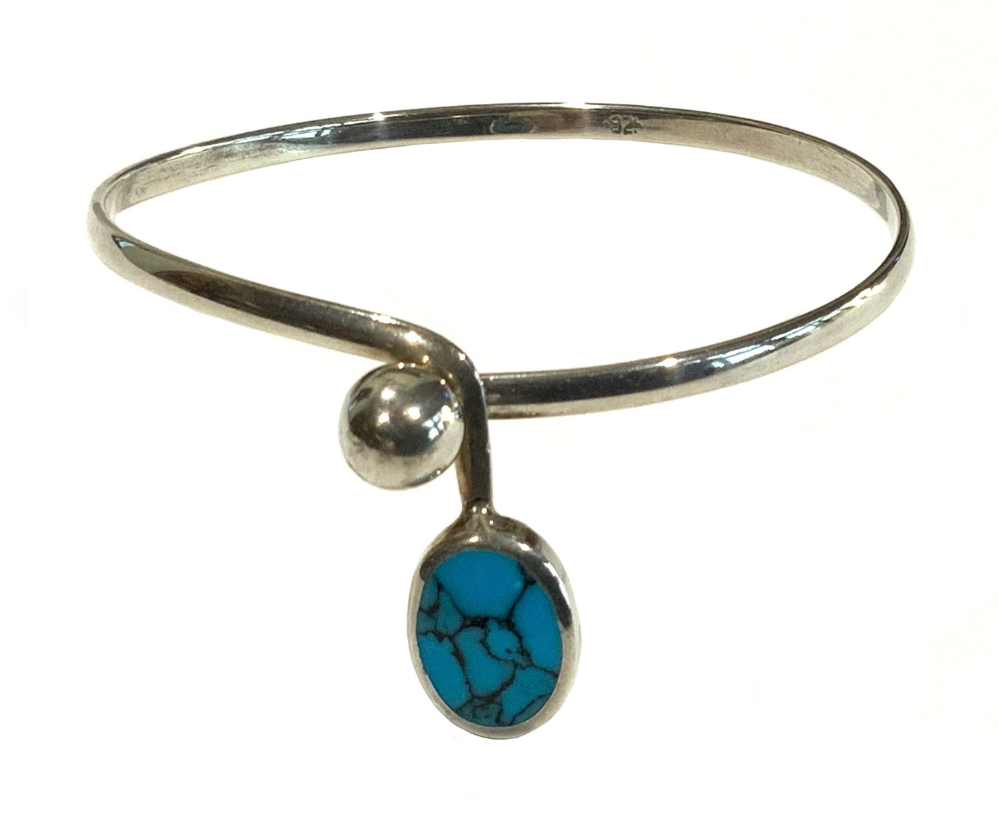925 Sterling Silver & Turquoise Modernist Bangle Bracelet