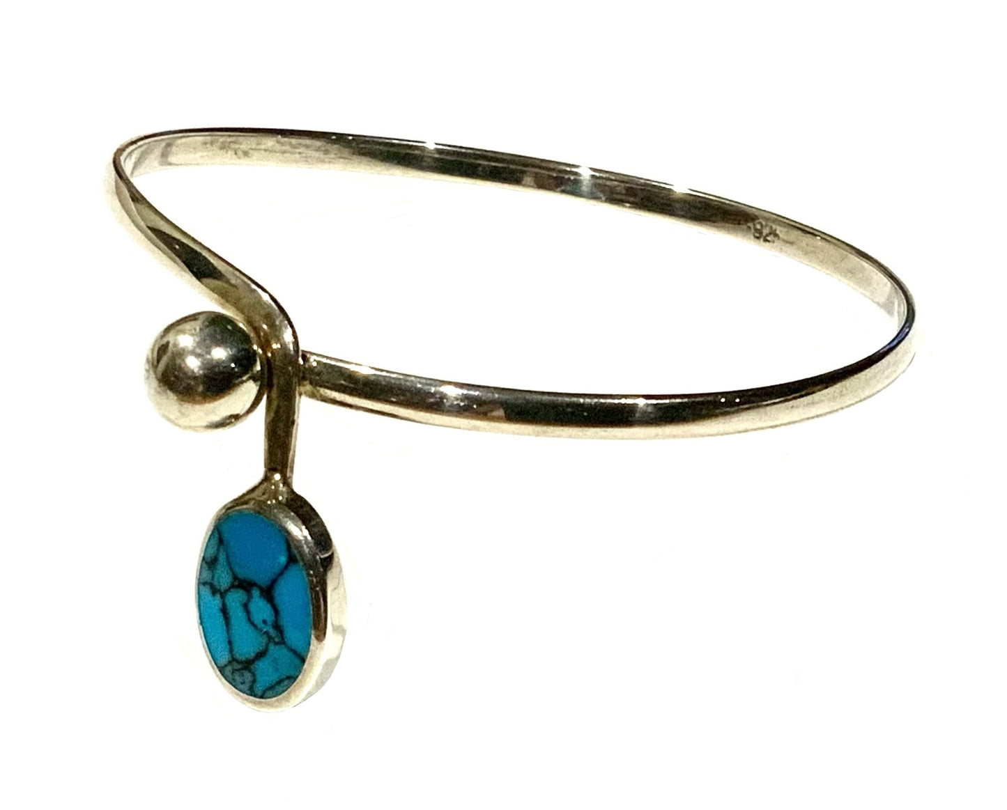 925 Sterling Silver & Turquoise Modernist Bangle Bracelet