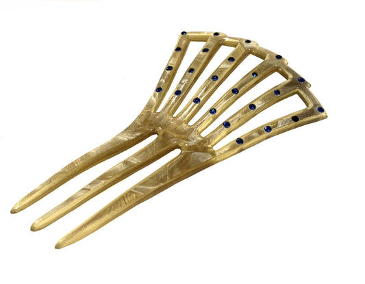 Art Deco Golden Celluloid Fan Shaped Sunray Hair Comb