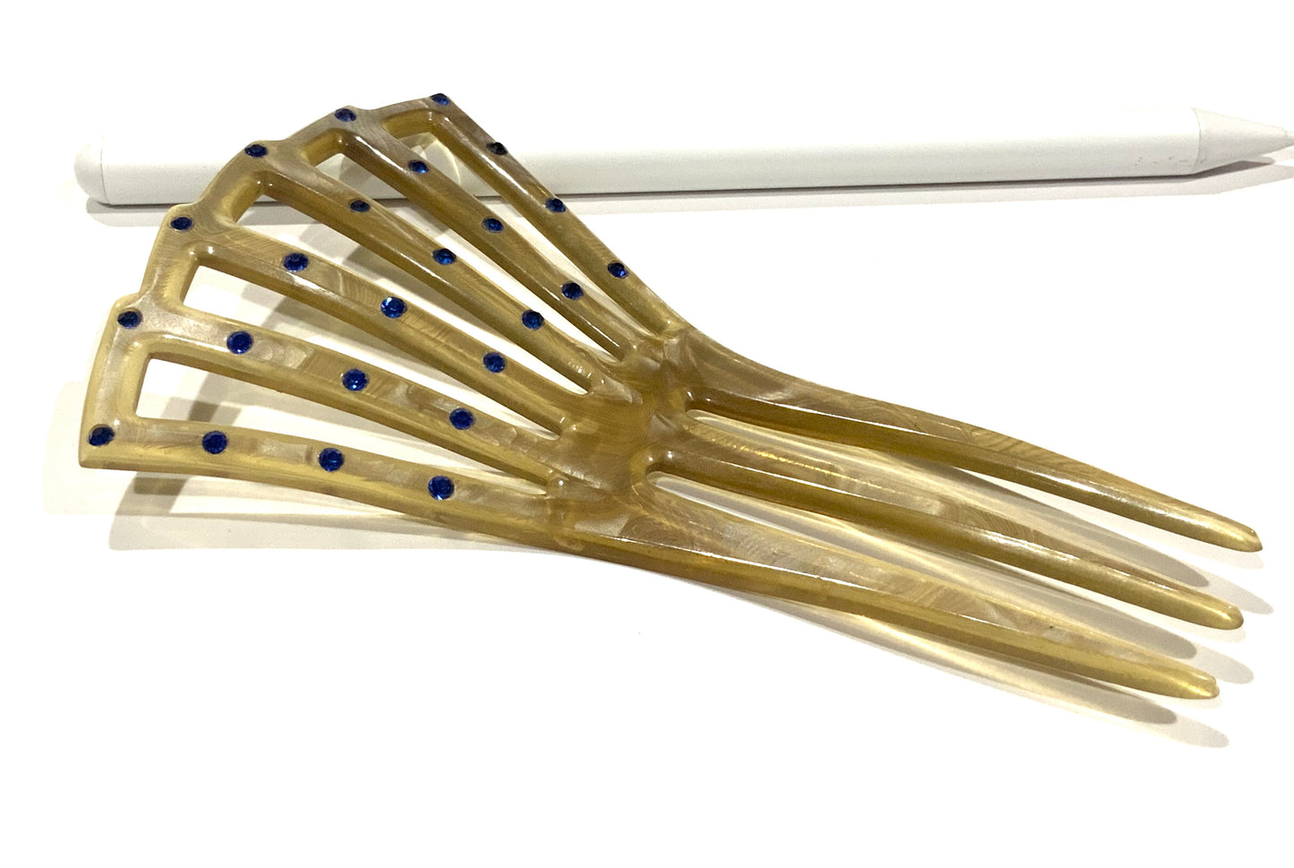 Art Deco Golden Celluloid Fan Shaped Sunray Hair Comb