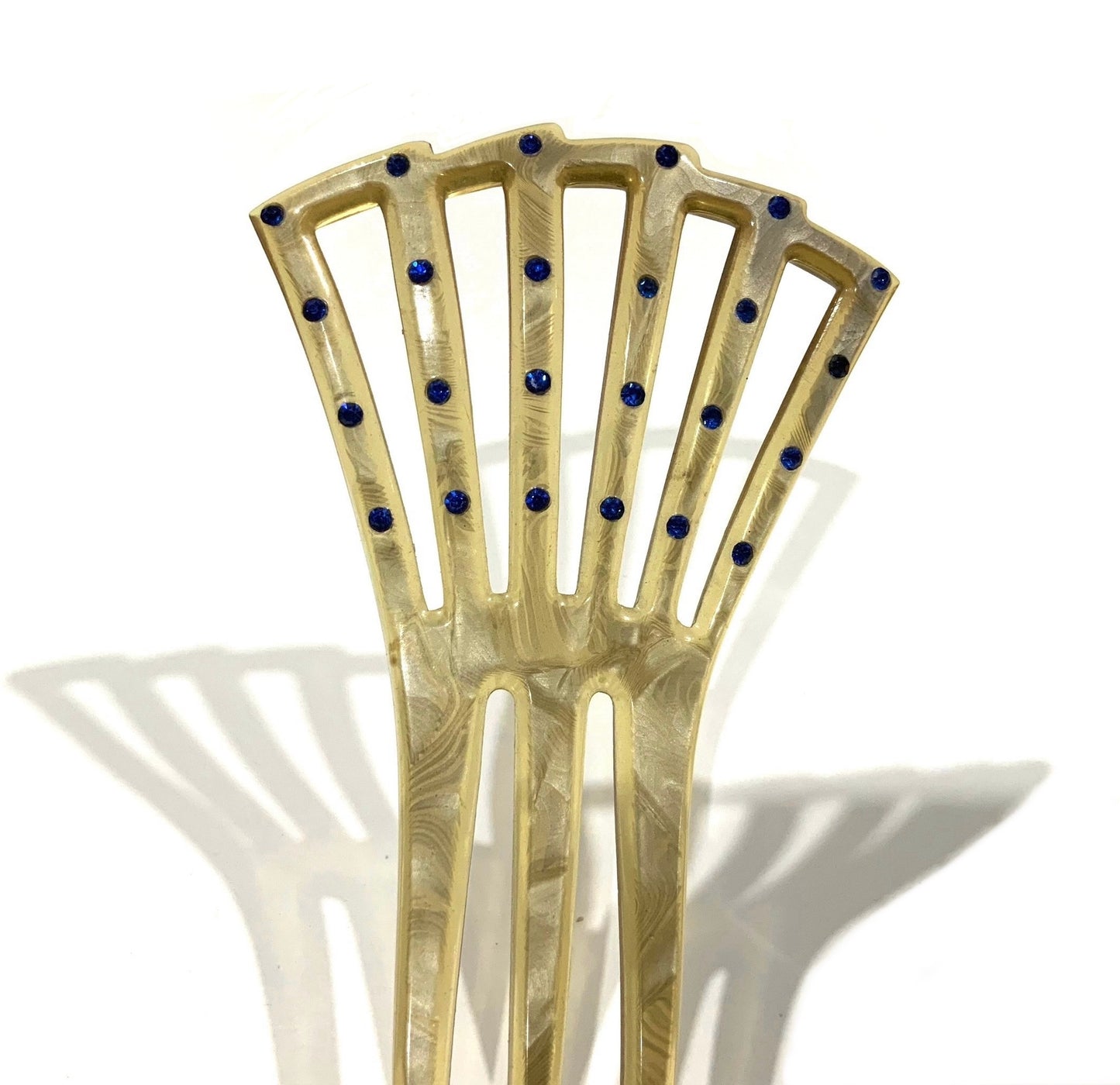 Art Deco Golden Celluloid Fan Shaped Sunray Hair Comb