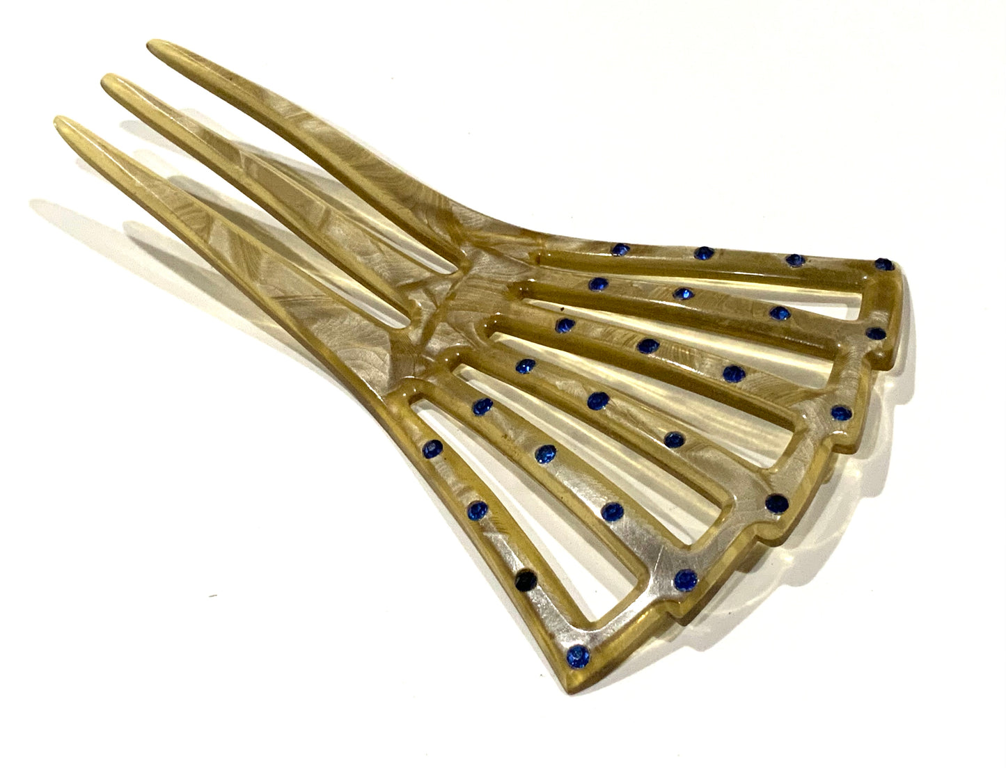 Art Deco Golden Celluloid Fan Shaped Sunray Hair Comb