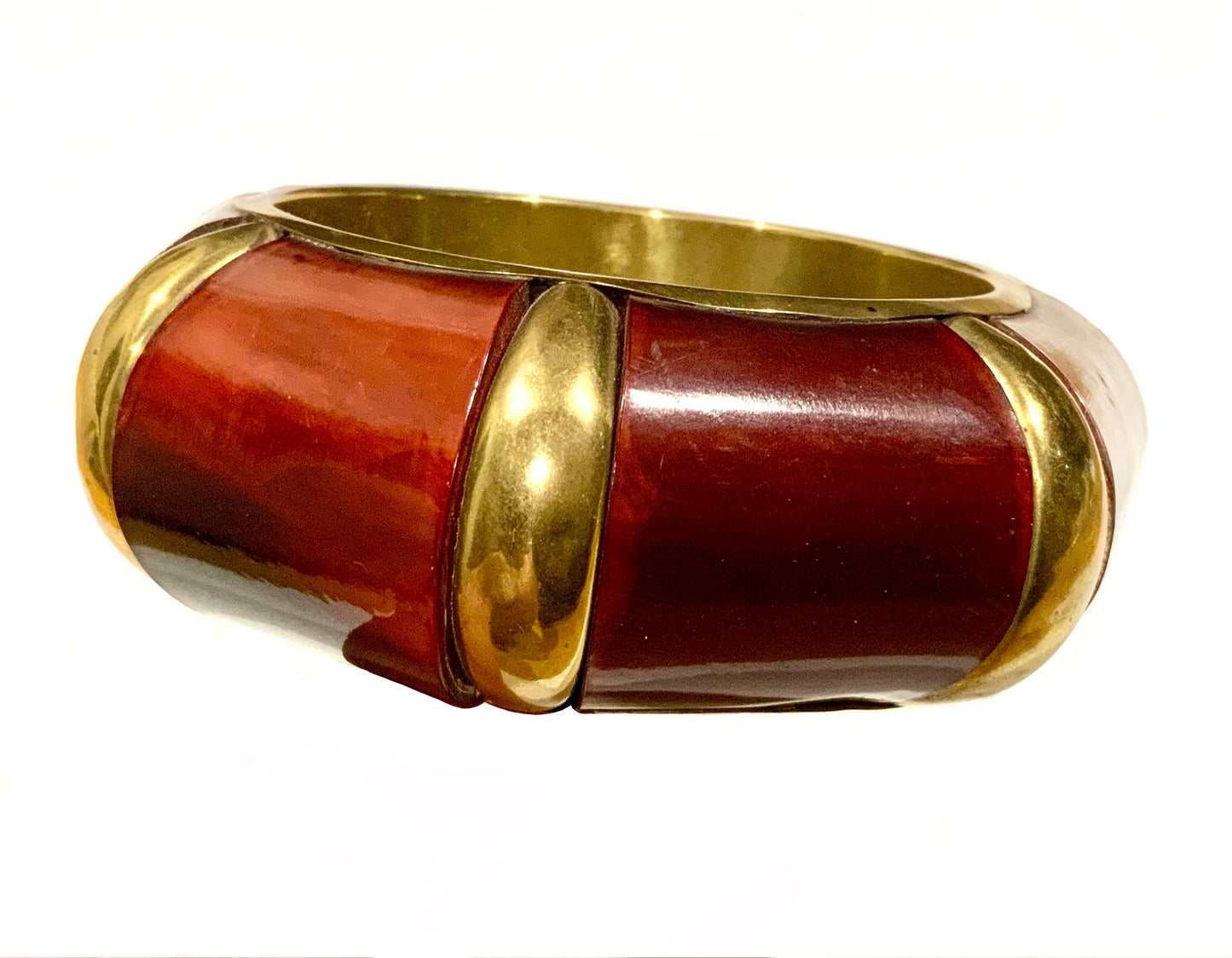 Brass & Red Horn Inlay Bangle Geometric Heptagon Bracelet
