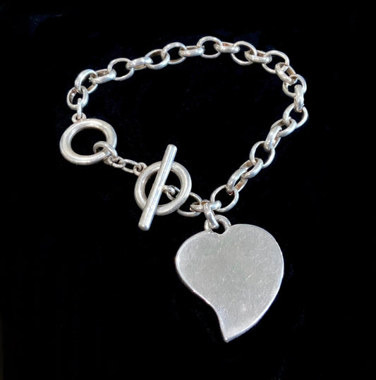 Vintage Silver Plated Heart Toggle Bracelet 17cm / 20cm