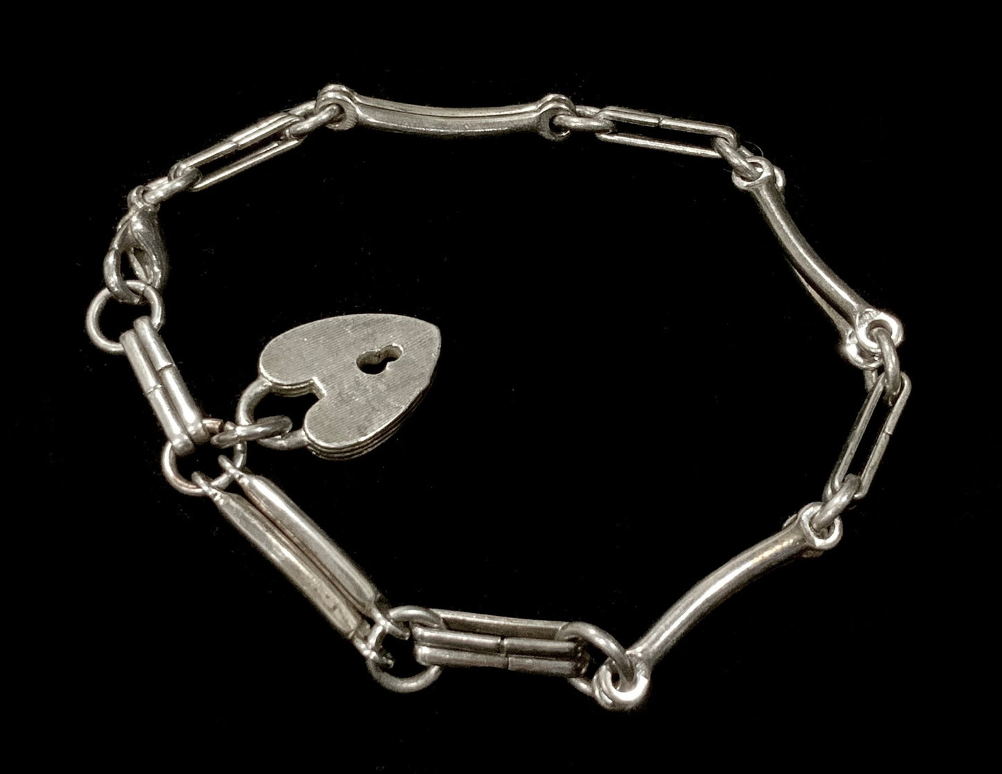 Vintage Silver Plated Victorian Style Gate Link Bracelet Heart Charm 20cm