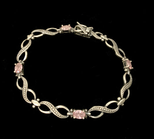 Sterling Silver 925 & Pink CZ Infinity Link Tennis Bracelet