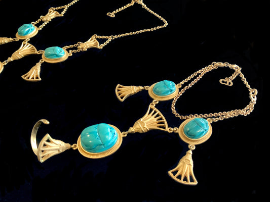 SOLD Christian Dior Gold & Turquoise Scarab Necklace & Bracelet Set John Galliano