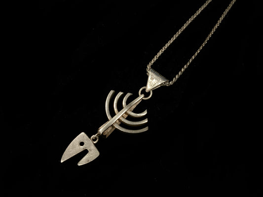 SOLD Modernist Fish Skeleton Pendant Chain Necklace Taxco Mexico 925 Sterling Silver Unisex