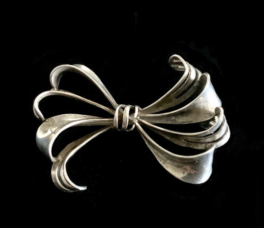 SOLD Modernist 835 Fine Silver Bow Brooch Pin