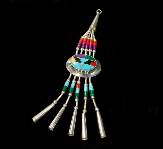 SOLD Navajo 925 Sterling Silver Turquoise Multi Stone Inlay Pendant