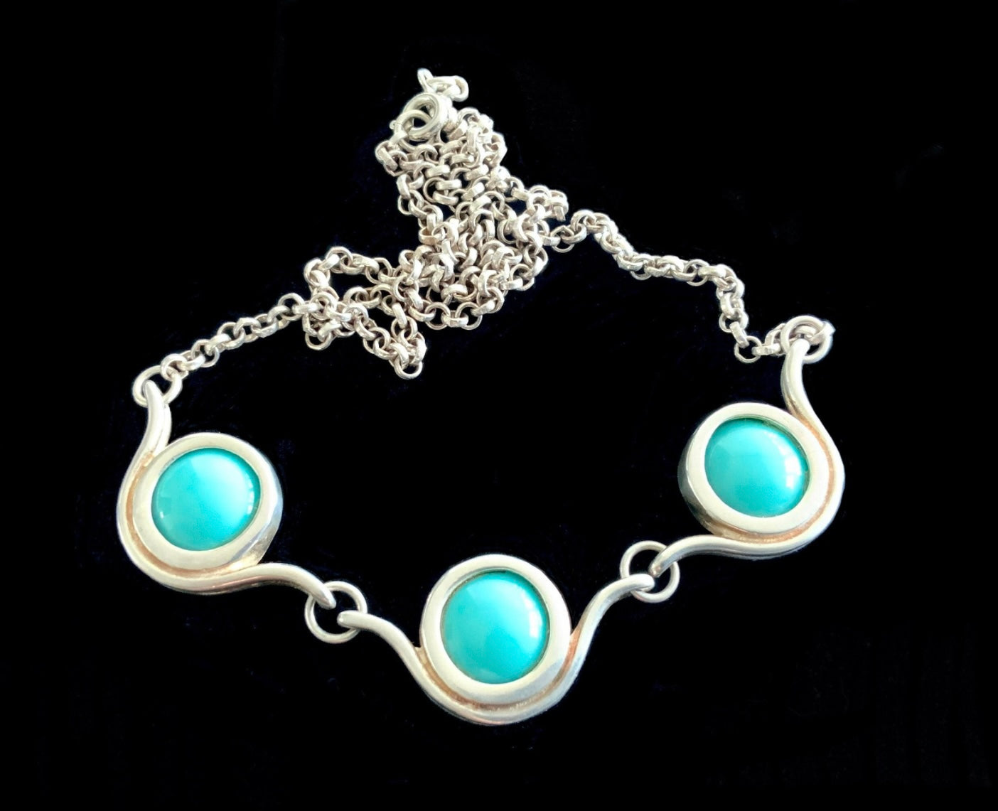 Modernist Turquoise & Sterling Silver 925 Necklace 45cm