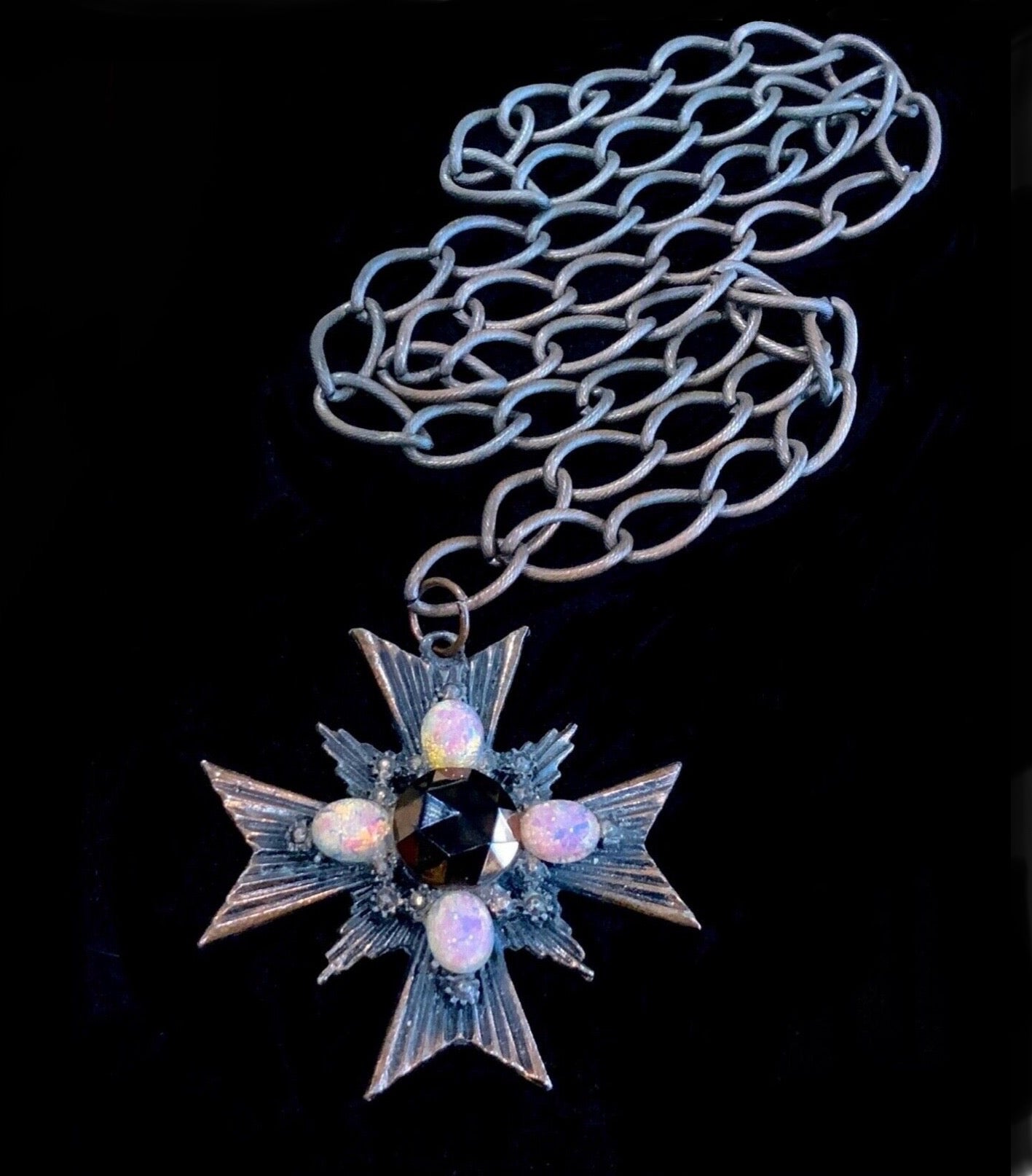 Dragons Breath & Copper Maltese Cross Pendant Necklace Vintage Florenza