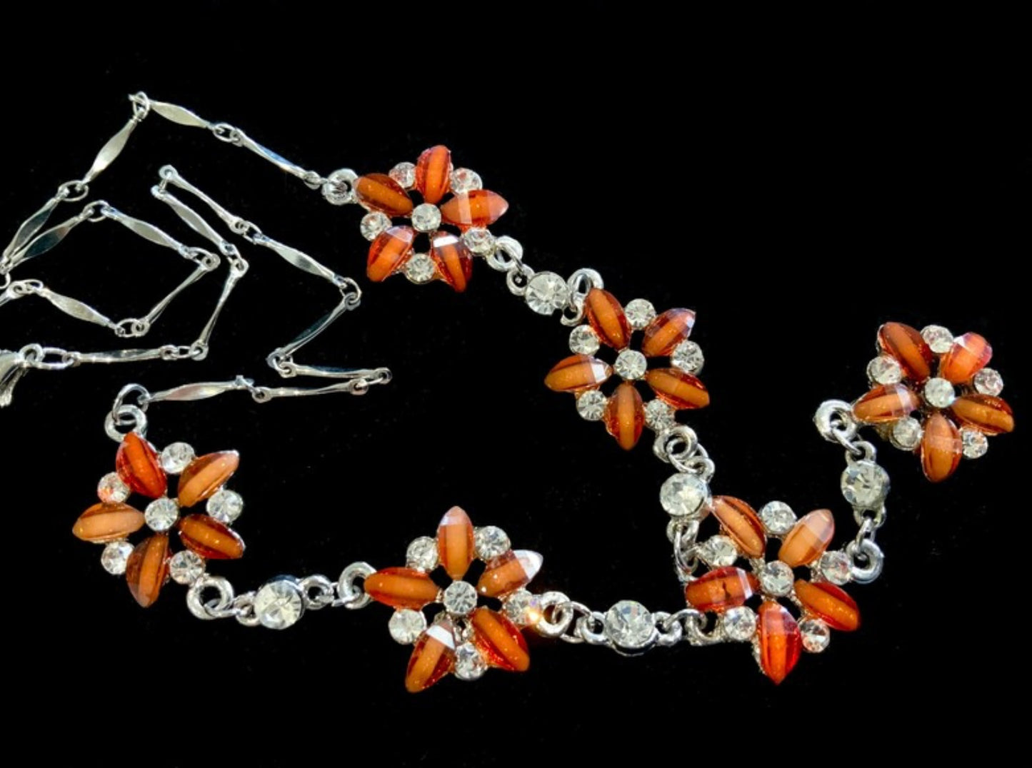 Orange Thermoset Resin Silver Lavalier Necklace