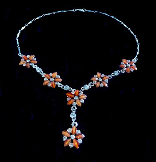 Orange Thermoset Resin Silver Lavalier Necklace