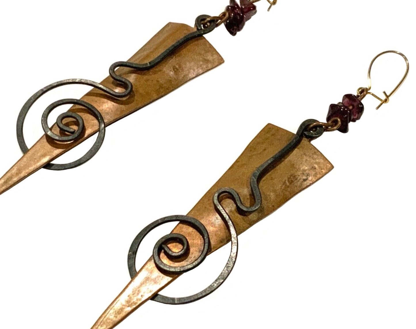 Copper & Bronze Spiral Memphis Era Studio Handmade Dangle Earrings