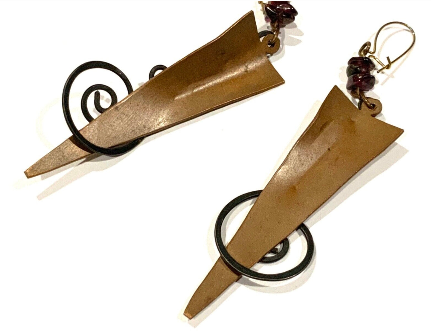 Copper & Bronze Spiral Memphis Era Studio Handmade Dangle Earrings