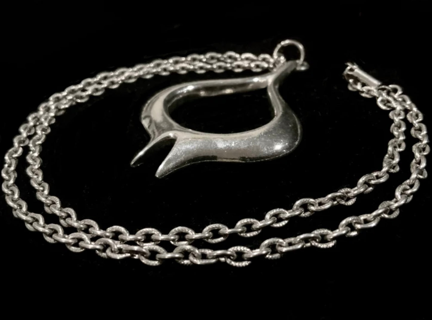 Modernist Silver Chrome 7cm Pendent & Chain Necklace 52cm Vintage 1960s