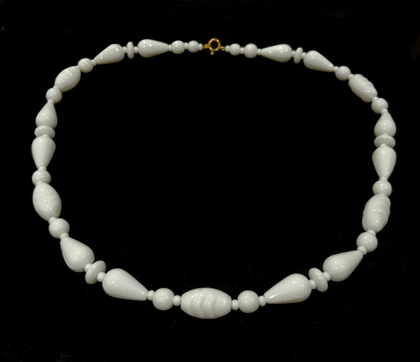 White Milk Glass Bead Necklace 1950s