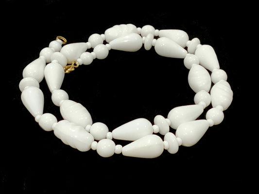 White Milk Glass Bead Necklace 1950s