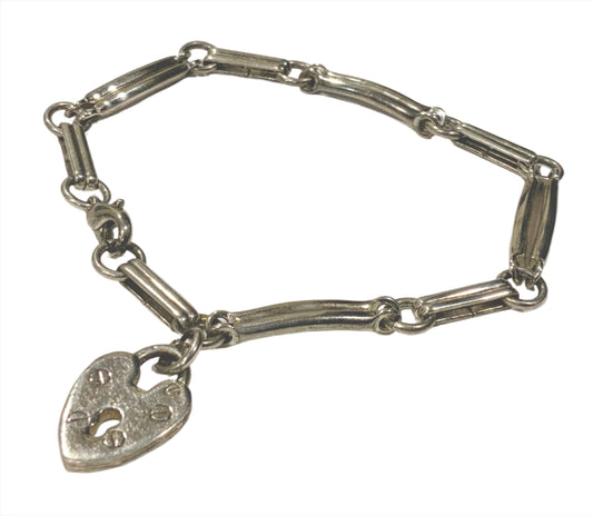 Vintage Silver Plated Victorian Style Gate Link Bracelet Heart Charm 20cm