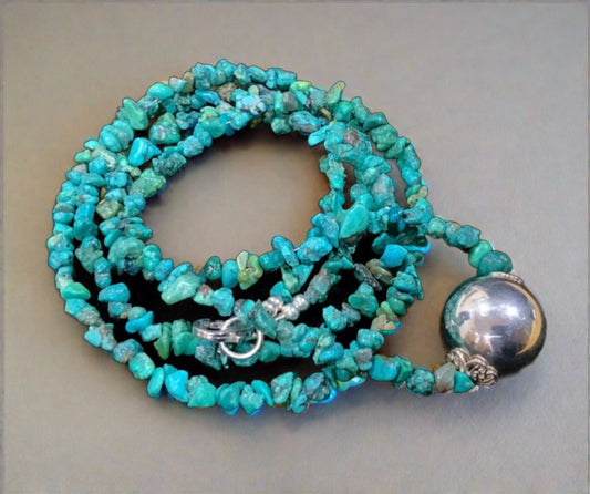 Long Sterling Silver 925 & Turquoise Tumble Stone Necklace