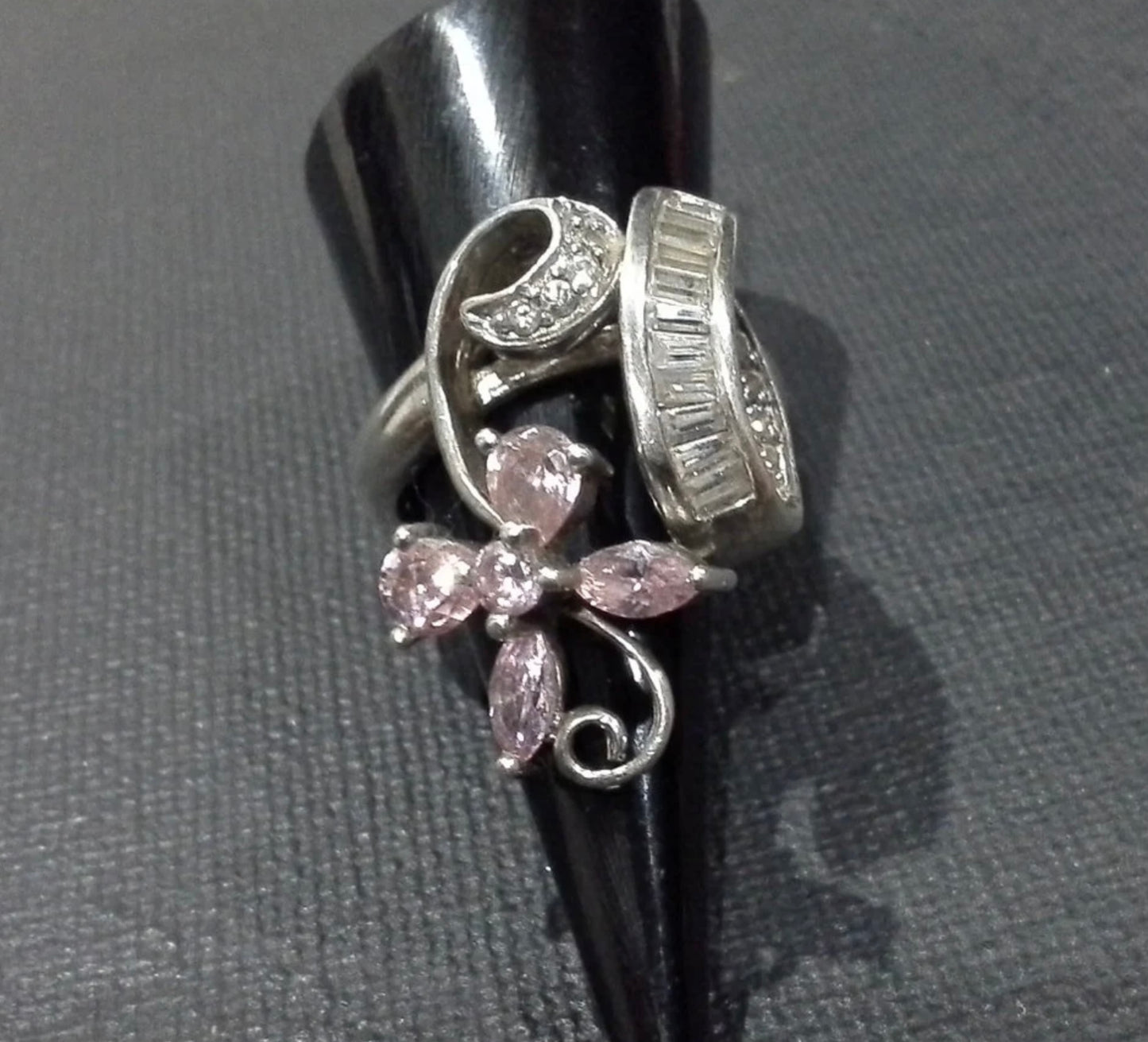 Artisan Sterling Silver 925 Pink Morganite Flower Gem Set Ring Size 7 N 1/2