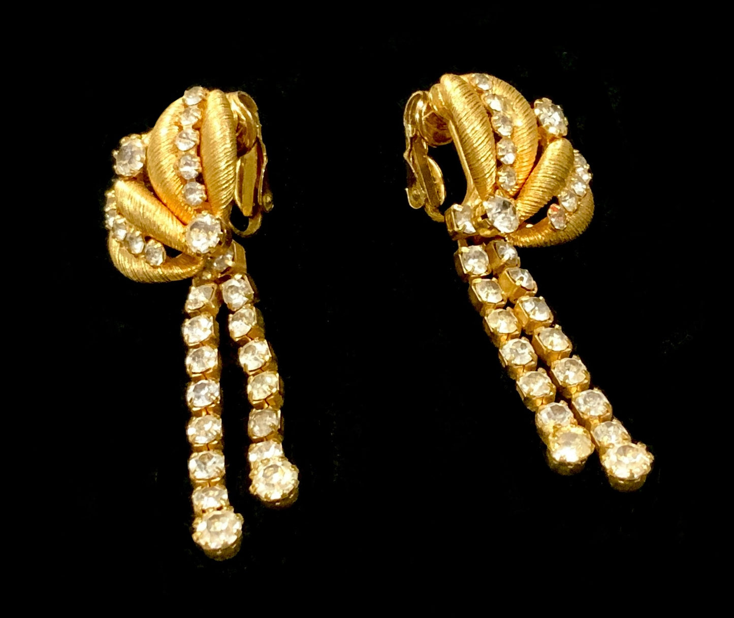 Gold Tone & Diamanté Chandelier Dangle Earrings Clip On