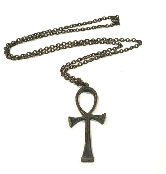 Vintage Brutalist Copper Ankh Pendant Necklace 60cm