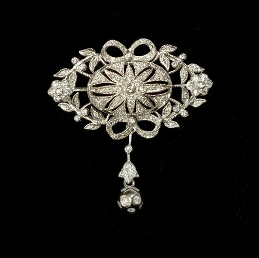 9K White Gold Vintage Belle Epoque Style Brooch / Pendant (Necklace)