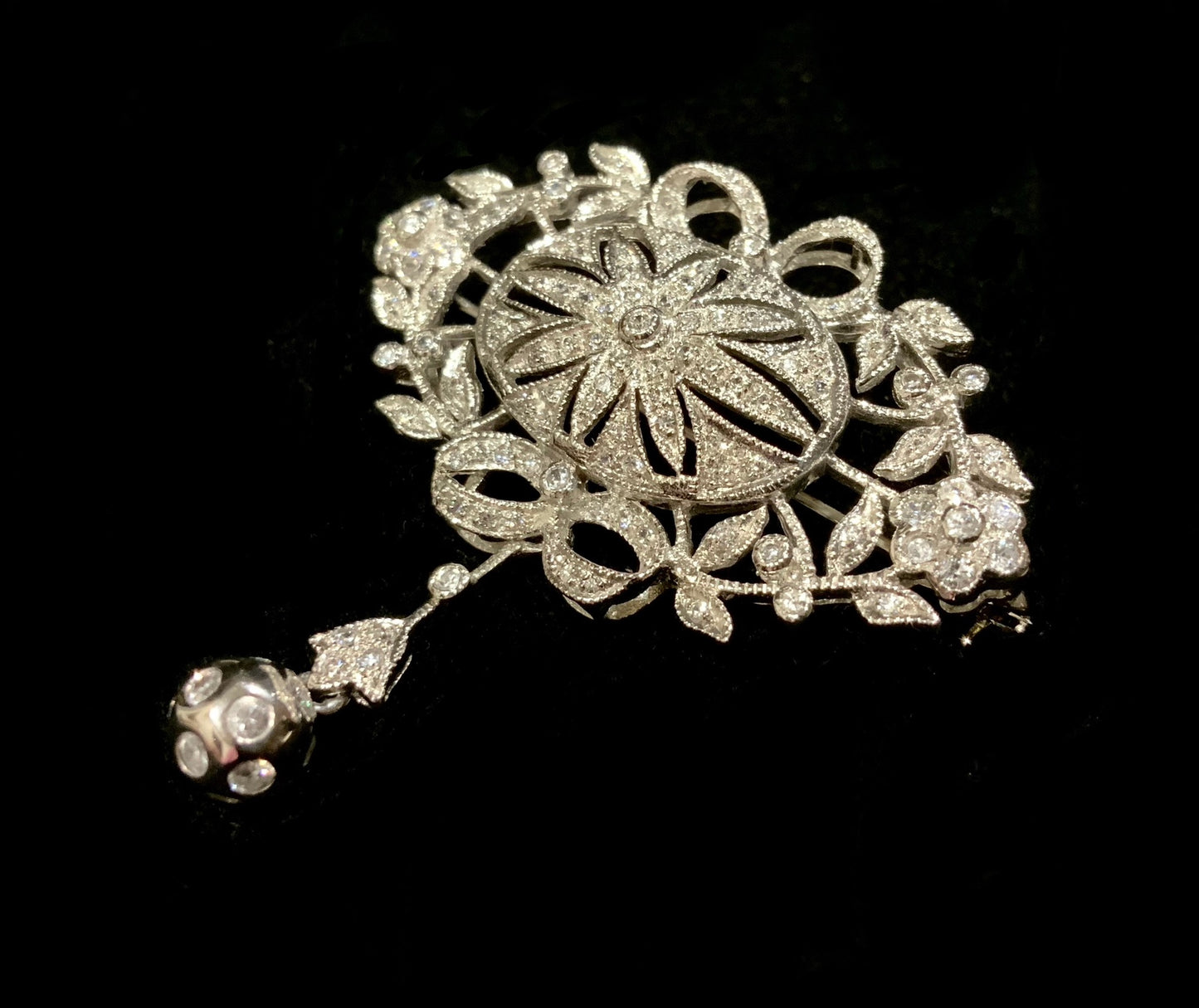 9K White Gold Vintage Belle Epoque Style Brooch / Pendant (Necklace)