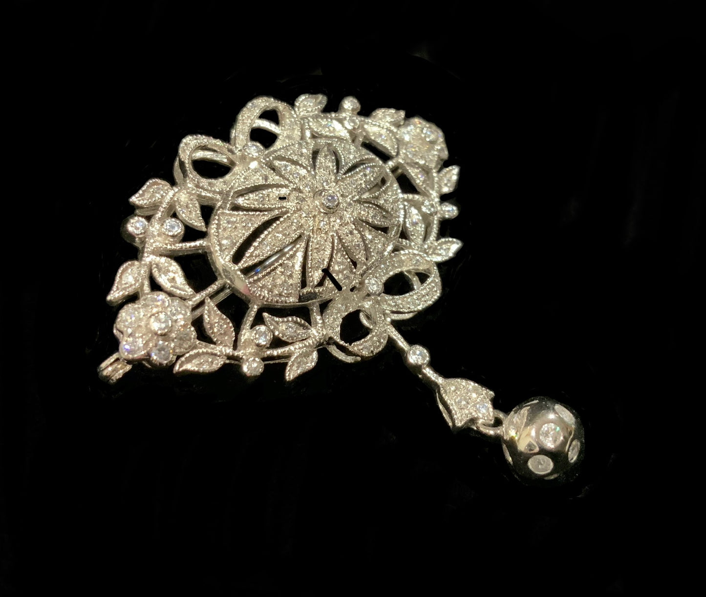 9K White Gold Vintage Belle Epoque Style Brooch / Pendant (Necklace)