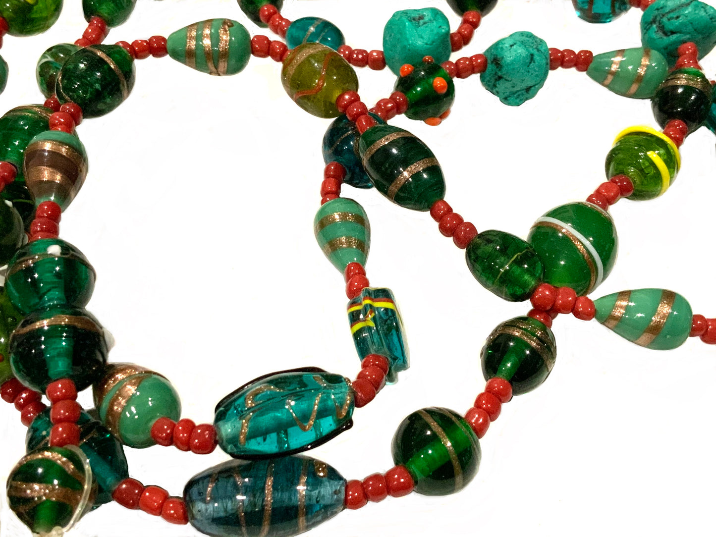 Vintage Art Glass & Turquoise Bead 180cm Long Necklace