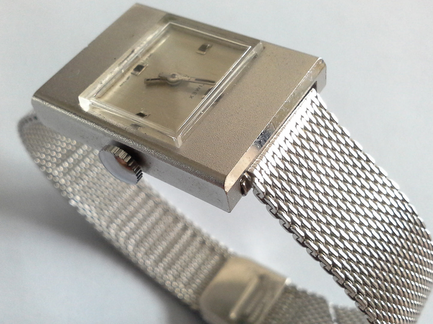 Vintage Mod Timex Silver Stainless Steel Watch Mid Century