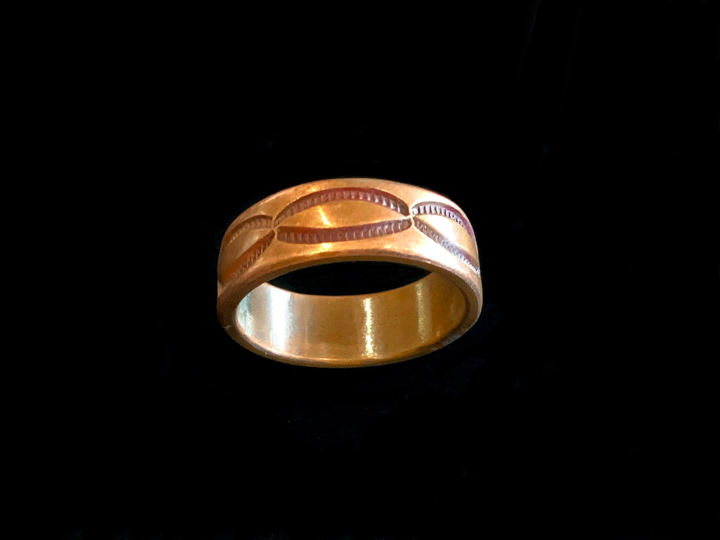 Copper Hand Tooled Tribal Unisex Band Ring Size US 9.5 S 1/2