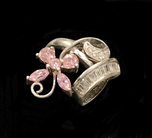 Artisan Sterling Silver 925 Pink Morganite Flower Gem Set Ring Size 7 N 1/2