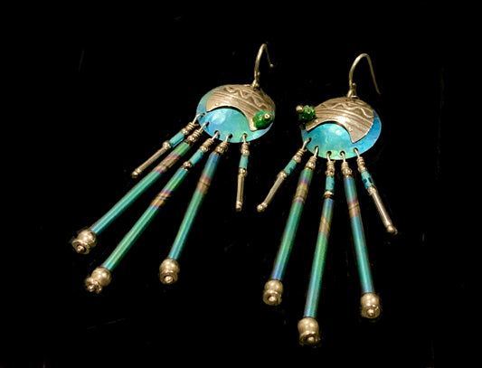SOLD Tabra Turquoise, Niobium 925 Sterling Silver Tribal Dangle Earrings