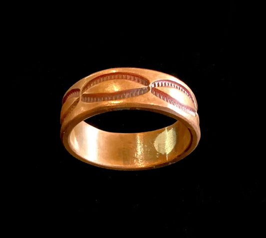 Copper Hand Tooled Tribal Unisex Band Ring Size US 9.5 S 1/2