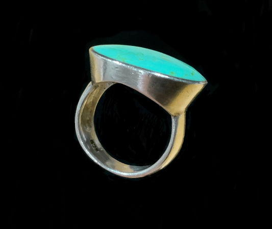 925 Sterling Silver & Turquoise Statement Ring Mexico Size 6 L 1/2