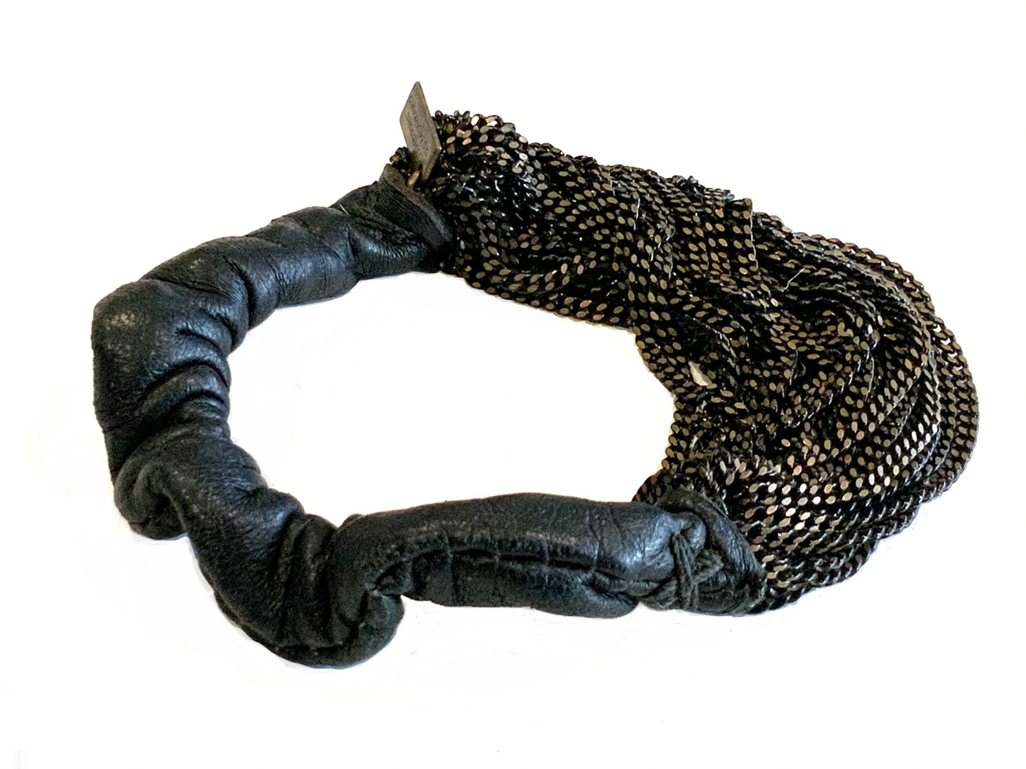 Sandrine De Montard Leather & Bronze Chain Bracelet Vintage