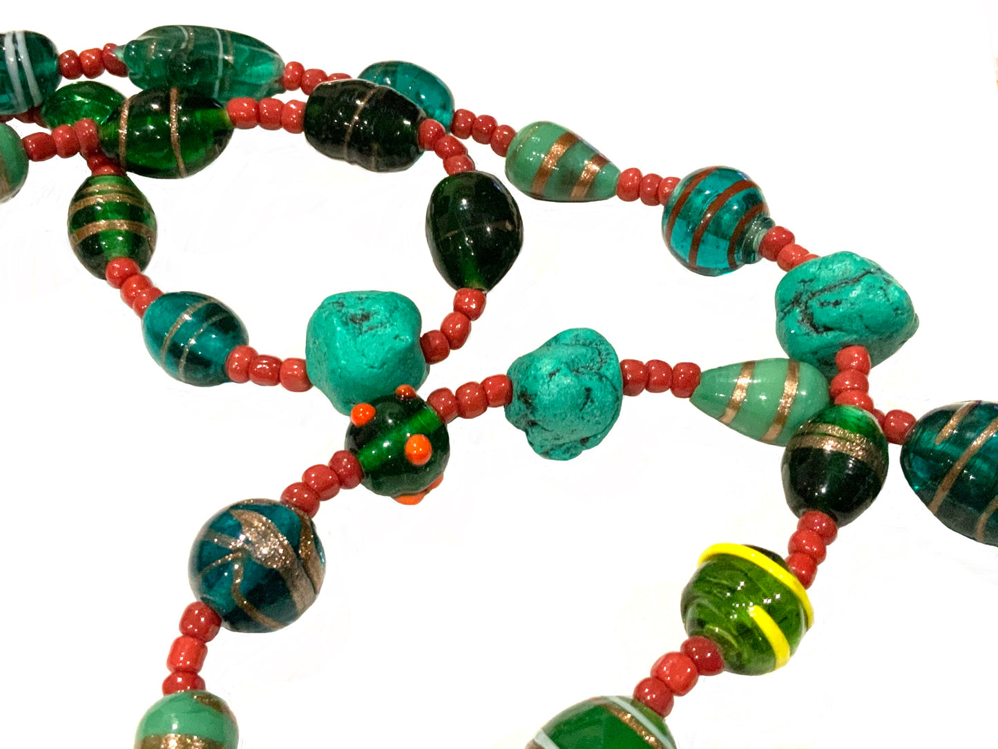 Vintage Art Glass & Turquoise Bead 180cm Long Necklace