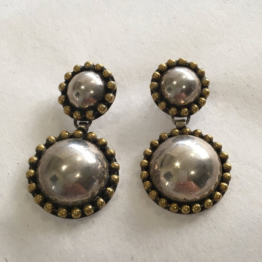 SOLD TAXCO MEXICO ROUND MOON DANGLE EARRINGS STERLING SILVER 925