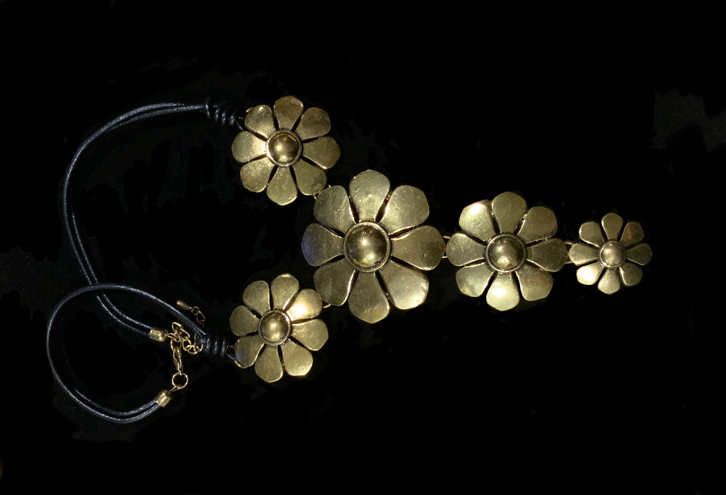 Fabulous Mod Gold Tone Flower Power Statement Necklace